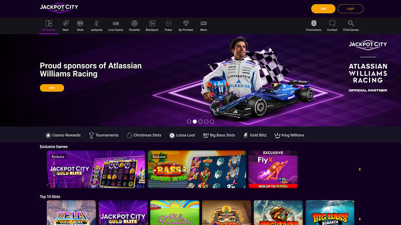 Página inicial do Jackpot City Casino versão para computador
