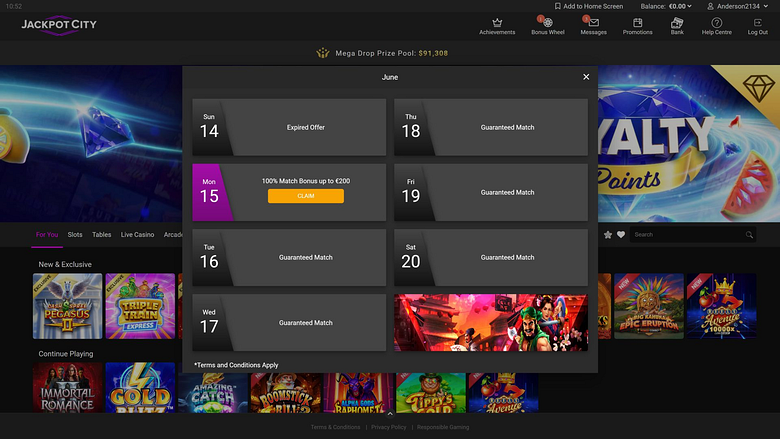 Акции казино Jackpot City для настольных компьютеров