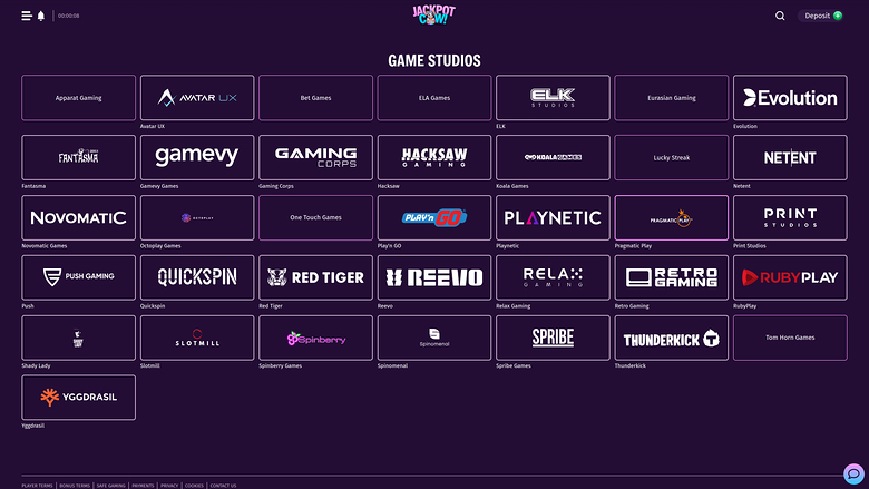 Jackpot Cow Casino-Spielentwickler Desktop