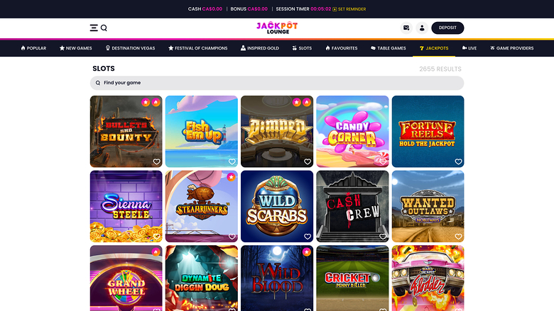 Jeux de casino Jackpot Lounge sur ordinateur