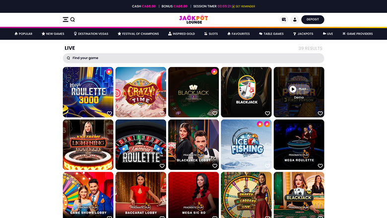 Jackpot Lounge Casino avec croupier en direct sur ordinateur