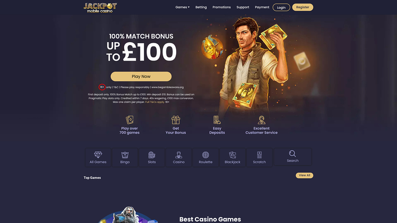 Jackpot Mobile Casino Homepage Desktop