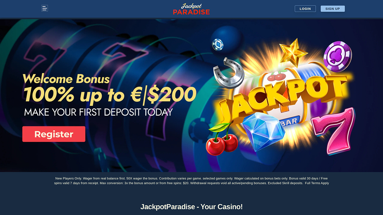 Página de inicio del casino Jackpot Paradise para escritorio
