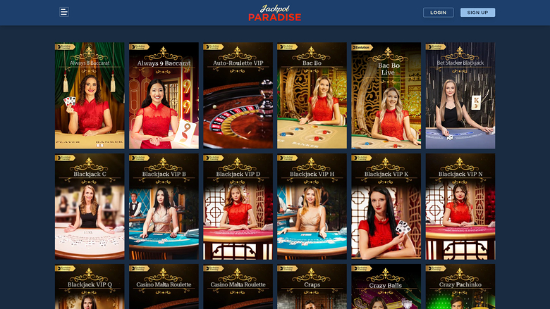 Casino Jackpot Paradise con crupier en vivo para escritorio