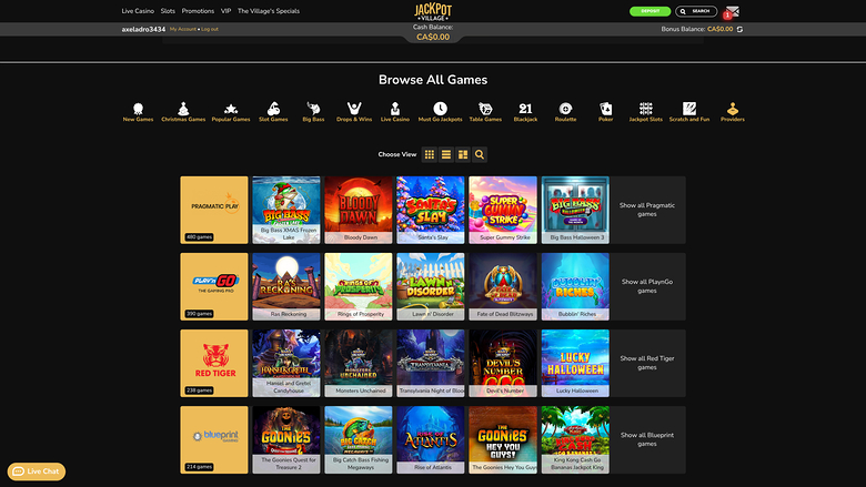 Jackpot Village Casino-Spielentwickler Desktop