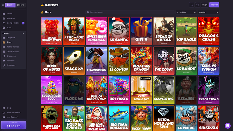 Jackpot.bet Casino-Spiele für Desktop