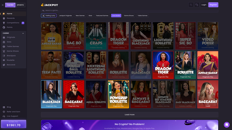 Jackpot.bet Casino Live-Dealer Desktop