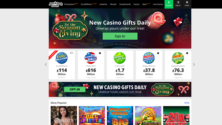 Pagina iniziale del casinò Jackpot.com Desktop