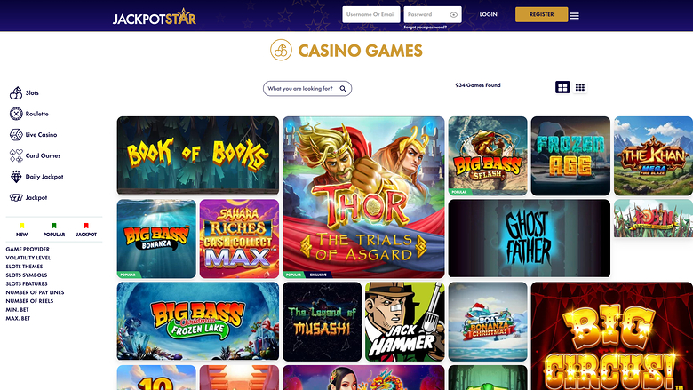 Jackpotstar Games Desktop