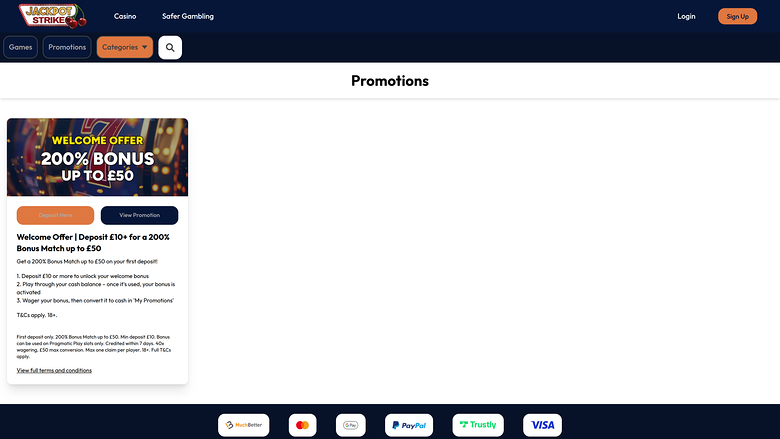 Promotions du casino Jackpotstrike sur ordinateur