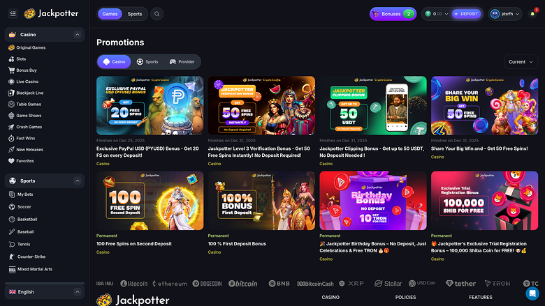 Jackpotter Casino Promotions Desktop