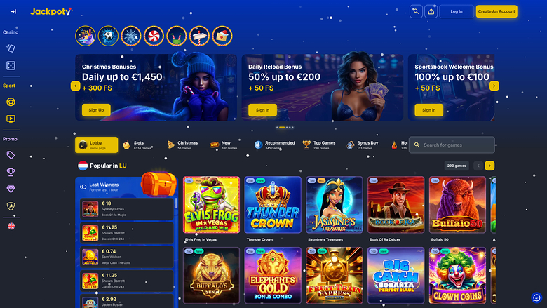 Página de inicio de Jackpoty Casino para escritorio