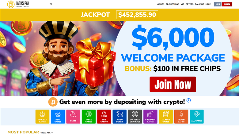 Page d'accueil du casino JacksPay pour ordinateur