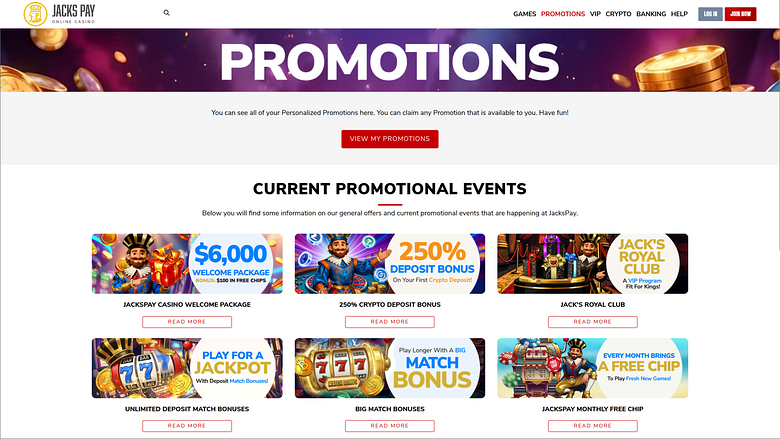 Promotions pour ordinateur de bureau du casino JacksPay