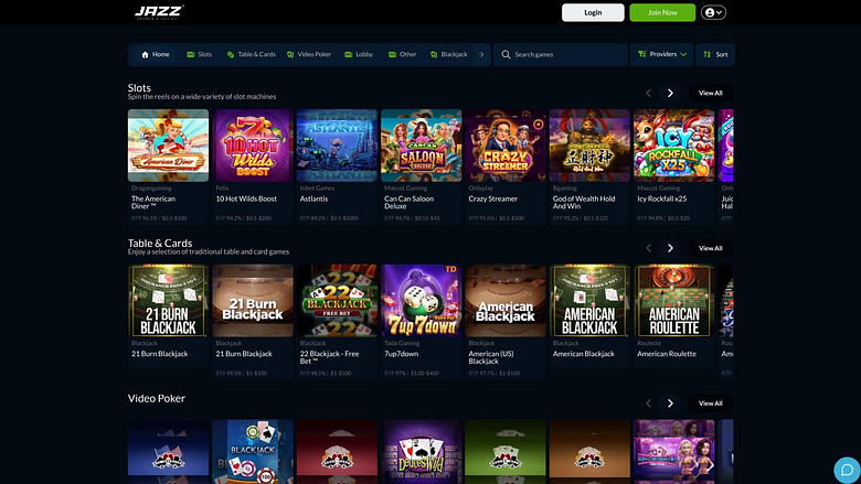 Página de juegos del casino Jazz Sports