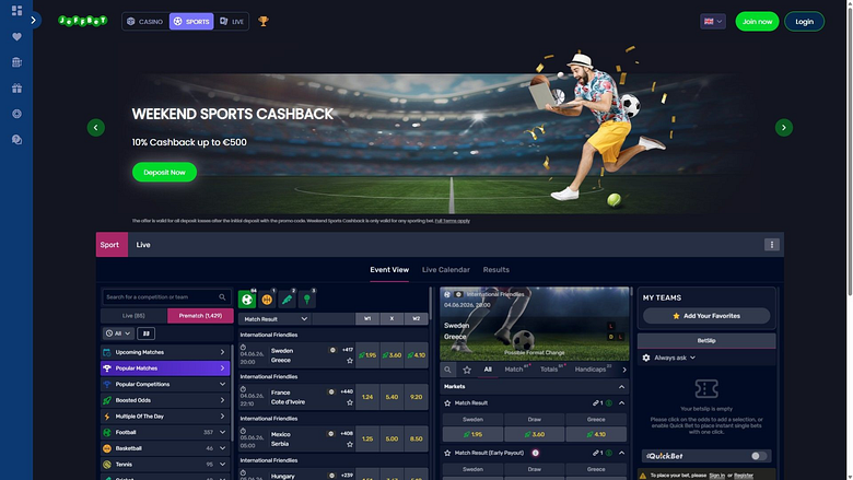Jeffbet Casino Desktop-Sportwetten