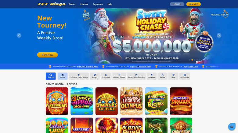 Pagina iniziale di Jet Bingo Desktop