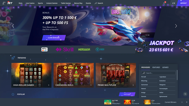 Jet Casino Homepage Desktop