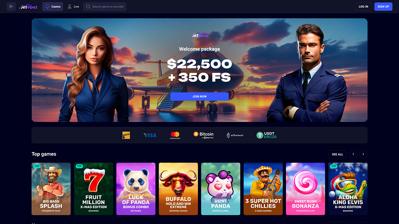 Jet4bet Casino Homepage Desktop