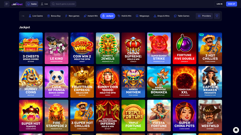 Jet4bet Casino Jackpot Desktop