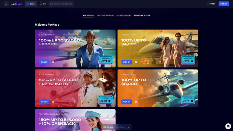 Jet4bet Casino-Aktionen Desktop