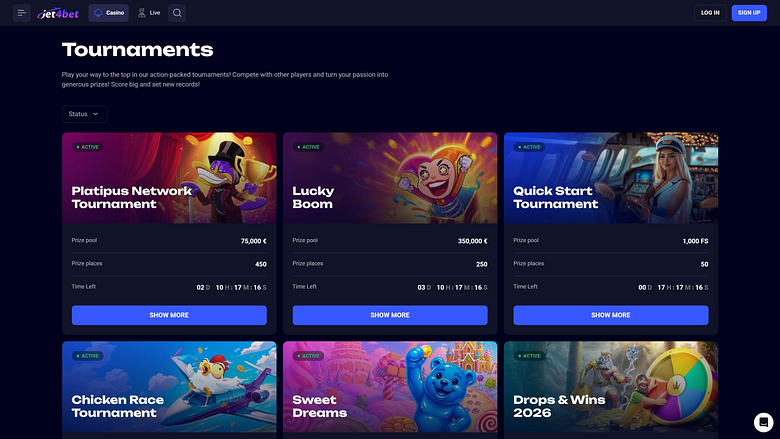 Турниры для настольных компьютеров в казино Jet4bet