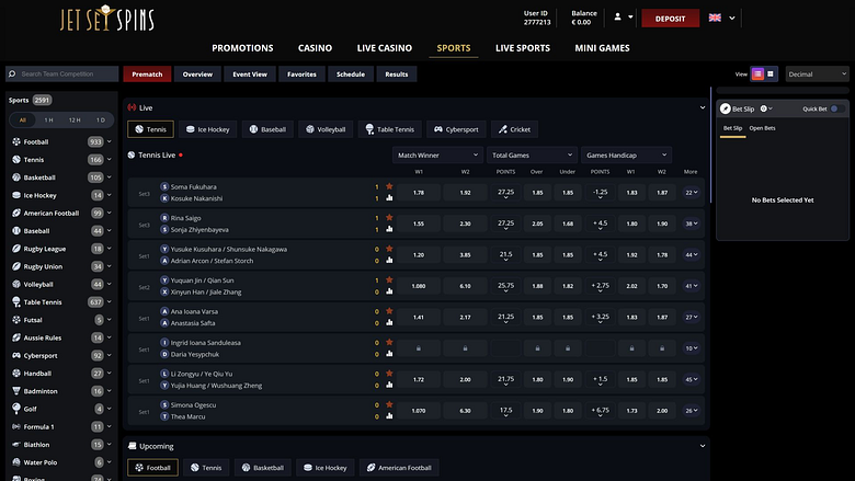 JetSetSpins Casino Sports sur ordinateur