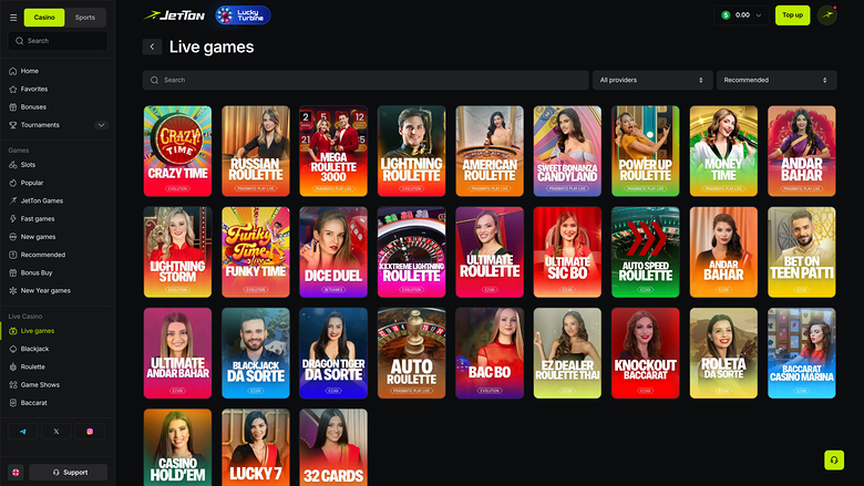 Casino Jetton Games con crupier en vivo para escritorio