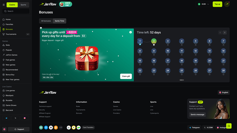 Promociones del casino Jetton Games para escritorio