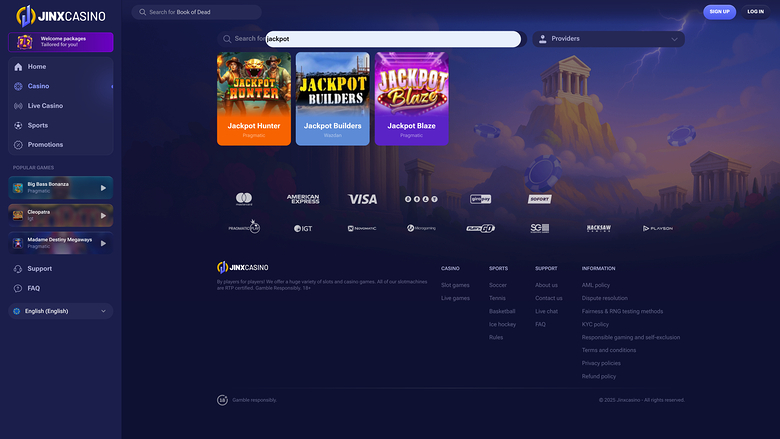 Jackpot du casino Jinx version bureau