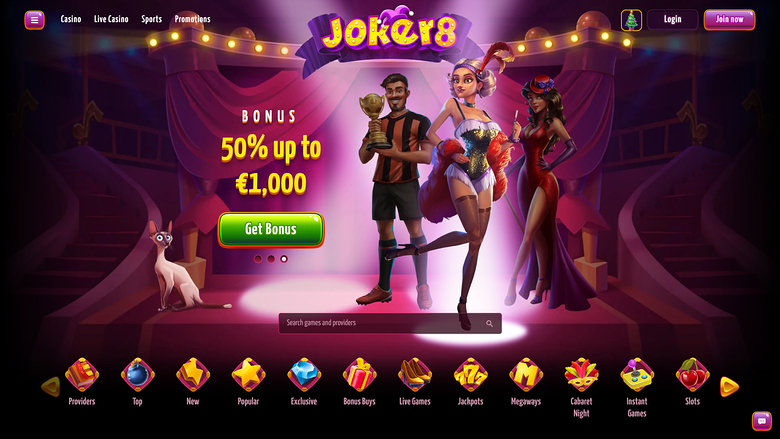 Pagina iniziale del casinò Joker8 Desktop