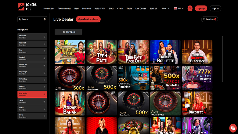 Screenshot del croupier dal vivo di Joker's Ace Casino per desktop