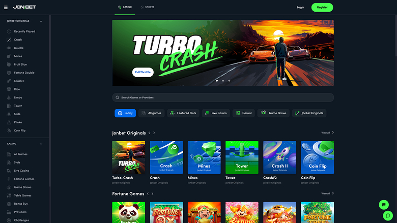 Jeux de casino Jonbet sur ordinateur