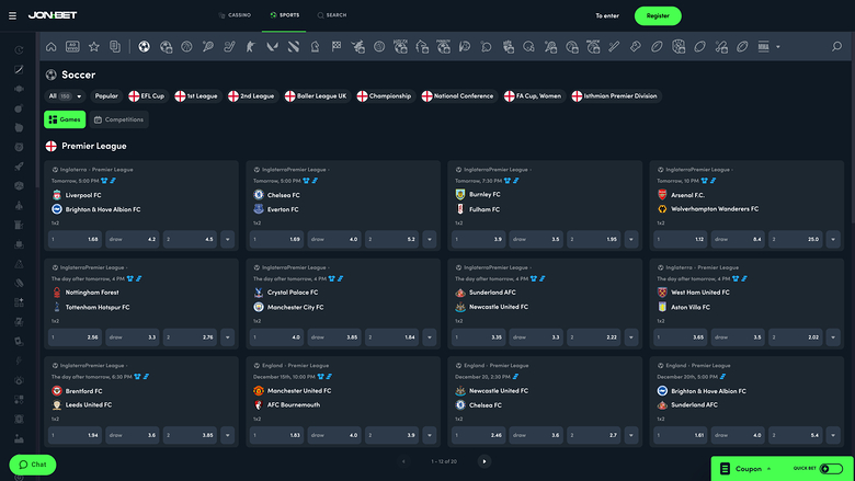 Bureau des sports du casino Jonbet