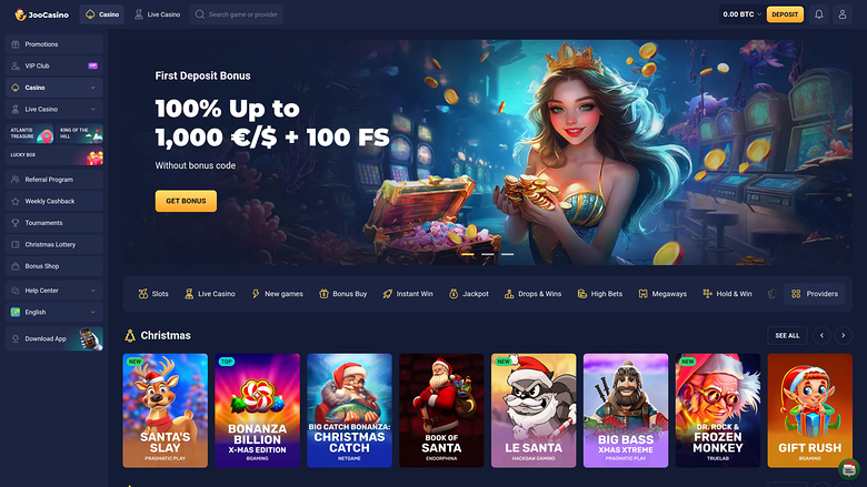 Page d'accueil de Joo Casino pour ordinateur