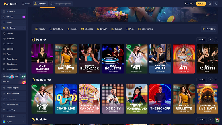 Joo Casino Desktop avec croupier en direct