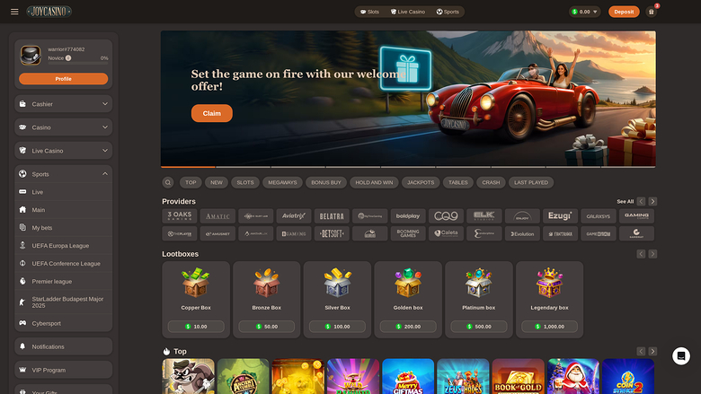 Homepage desktop di Joy Casino