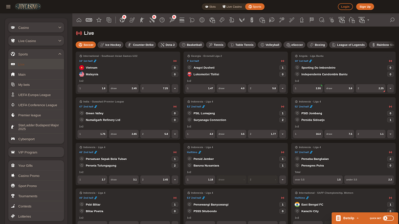 Joy Casino Desktop Sport in diretta