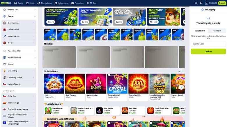 Capture d'écran de la page d'accueil du casino Jugabet