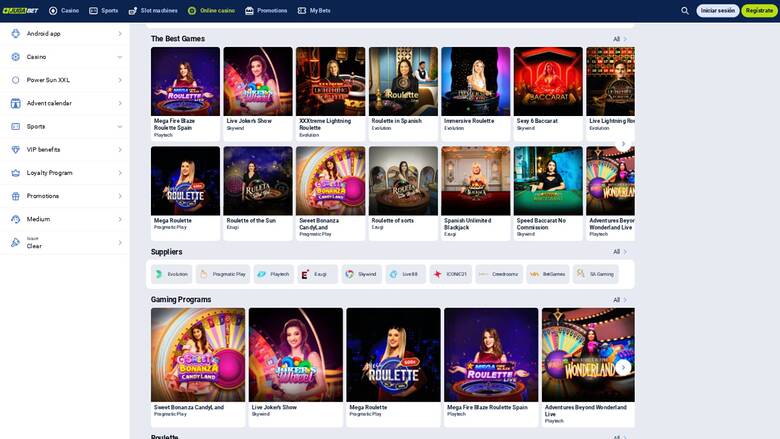 Capture d'écran de la page en direct du casino Jugabet