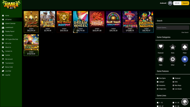 Jumba Bet Casino Desktop jackpot