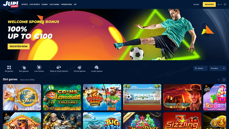 Page d'accueil de Jupi Casino pour ordinateur