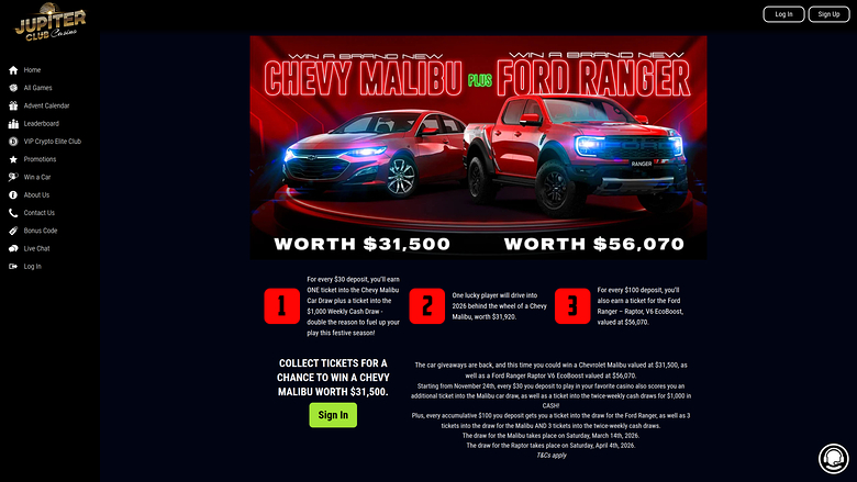 Jupiter Club Casino sur ordinateur portable : gagnez une voiture