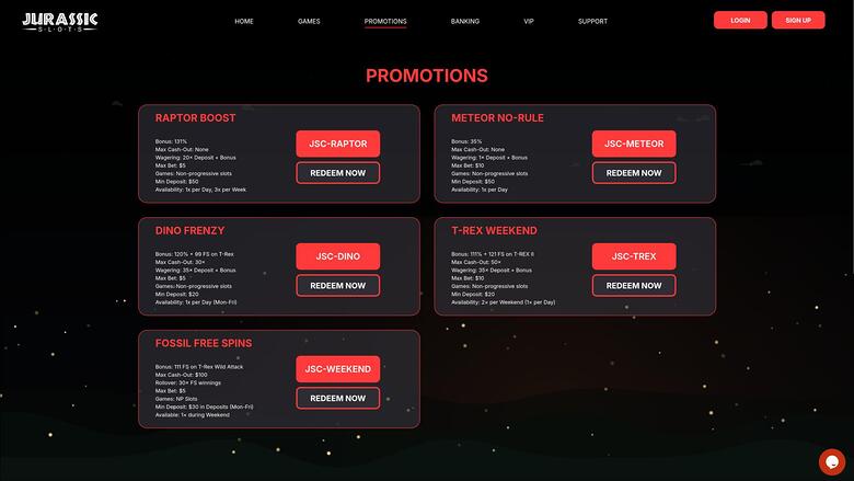 Jurassic Slots Casino-Aktionsseite
