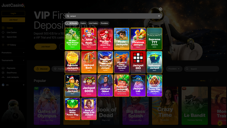 Jackpot JustCasino sur ordinateur