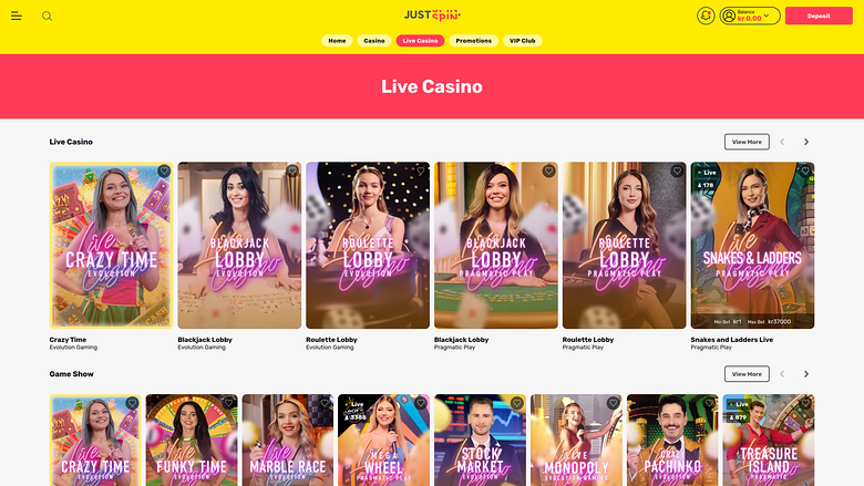 Casino Justspin sur ordinateur avec croupier en direct