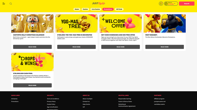 Promotions de bureau du casino Justspin