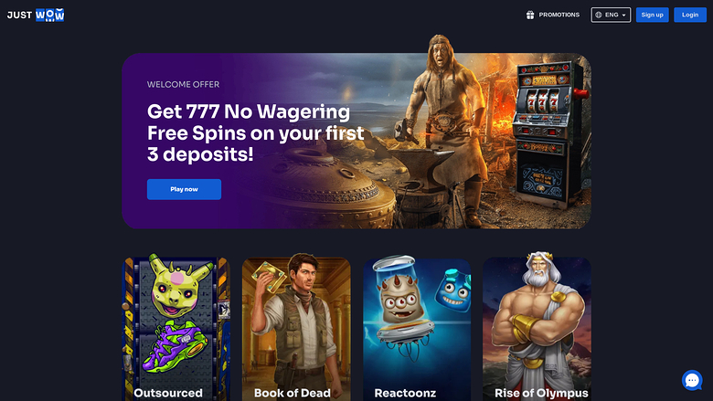 Homepage desktop di JustWOW Casino