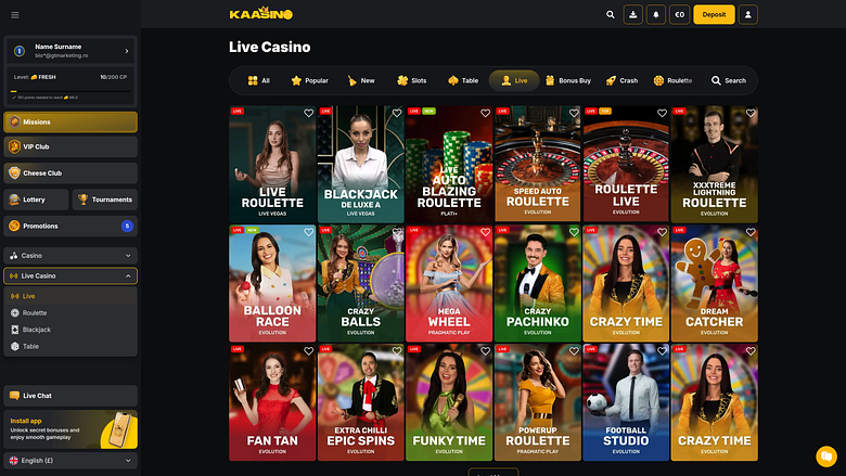 Kaasino Casino Desktop Live-Dealer