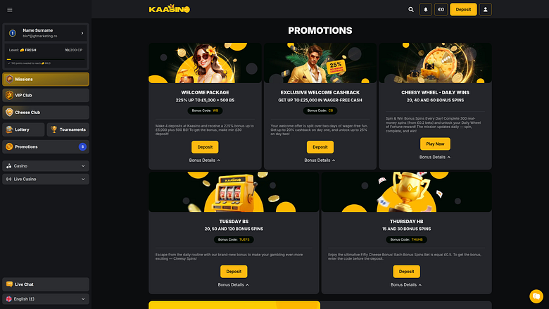 Kaasino Casino Desktop-Aktionen